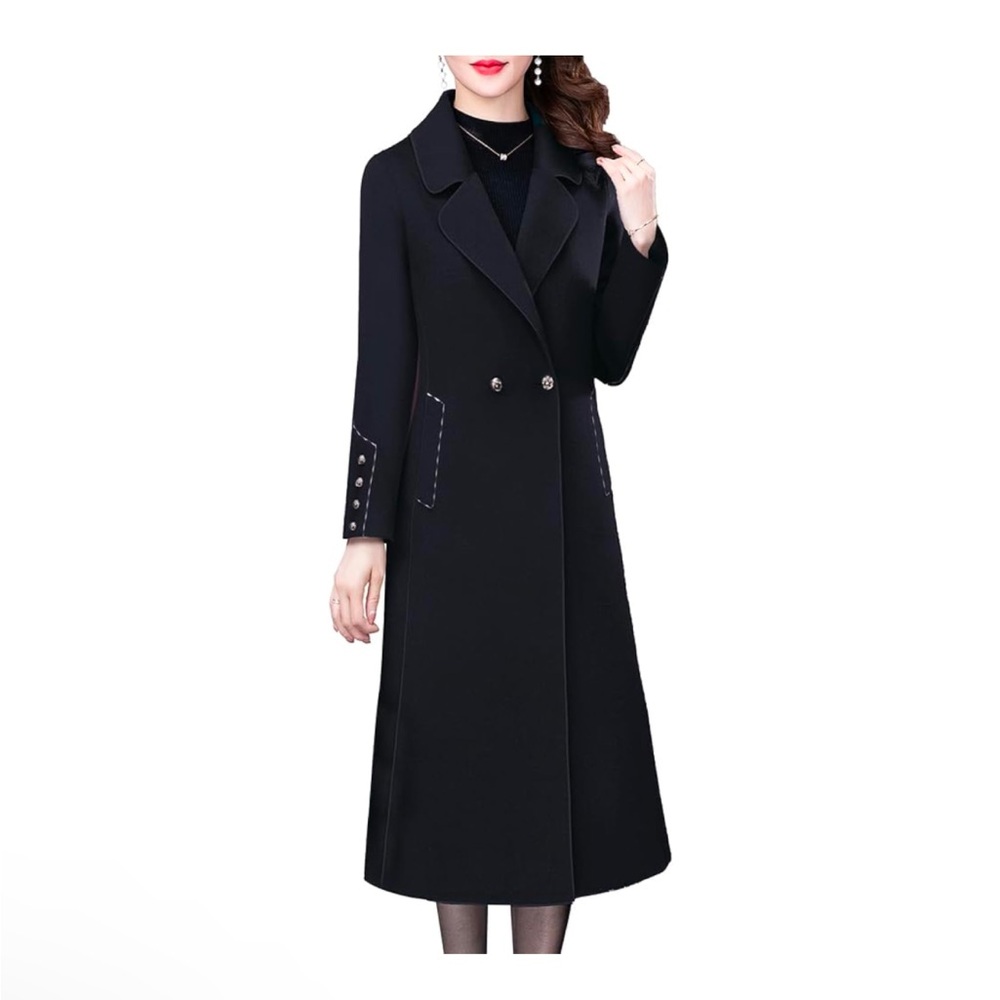 NWT Aprsfn Women's Long Pea Coat Fall Spring Elegant Solid Color Jacket Sz Small - Picture 4 of 5